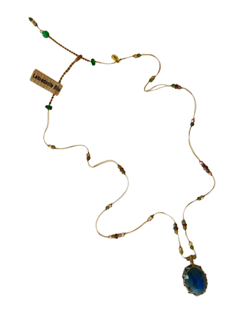 Blue Fire Labradorite Tibetan Necklace