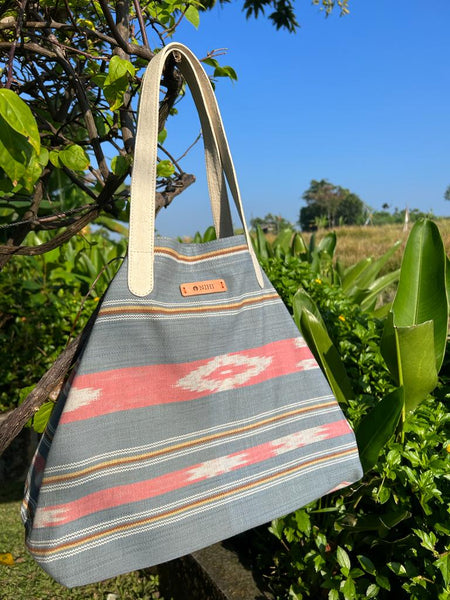 Sumba Ikat Triangle Tote in Blue and Pink