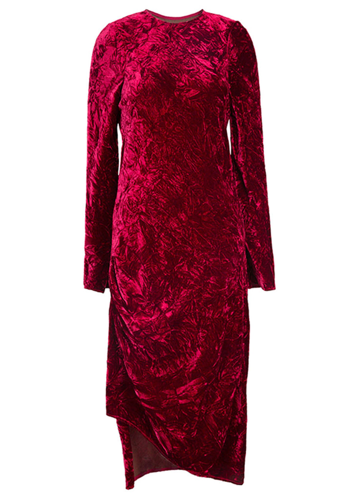 Ms MIN Velvet Asymmetrical Straight Dress (Dark Red)